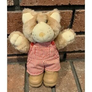Vintage Furskins Plush Bear Red Striped Overalls & Boots 7” Tall